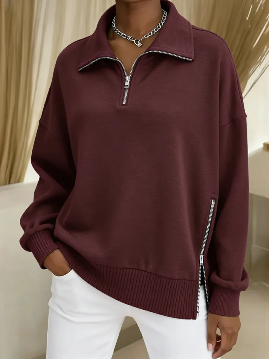 Casual Half-zip Cotton Sweatshirt