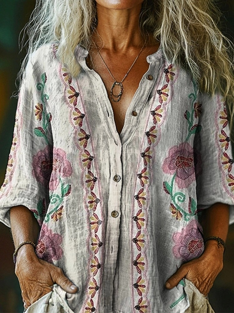 Women's Bohemian Style Floral Pattern Artistic Print Casual Cotton-Lin