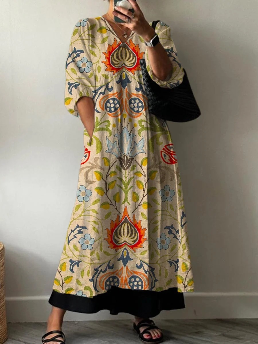 Women's Vintage Floral Art Print Casual Cotton Linen Shirt