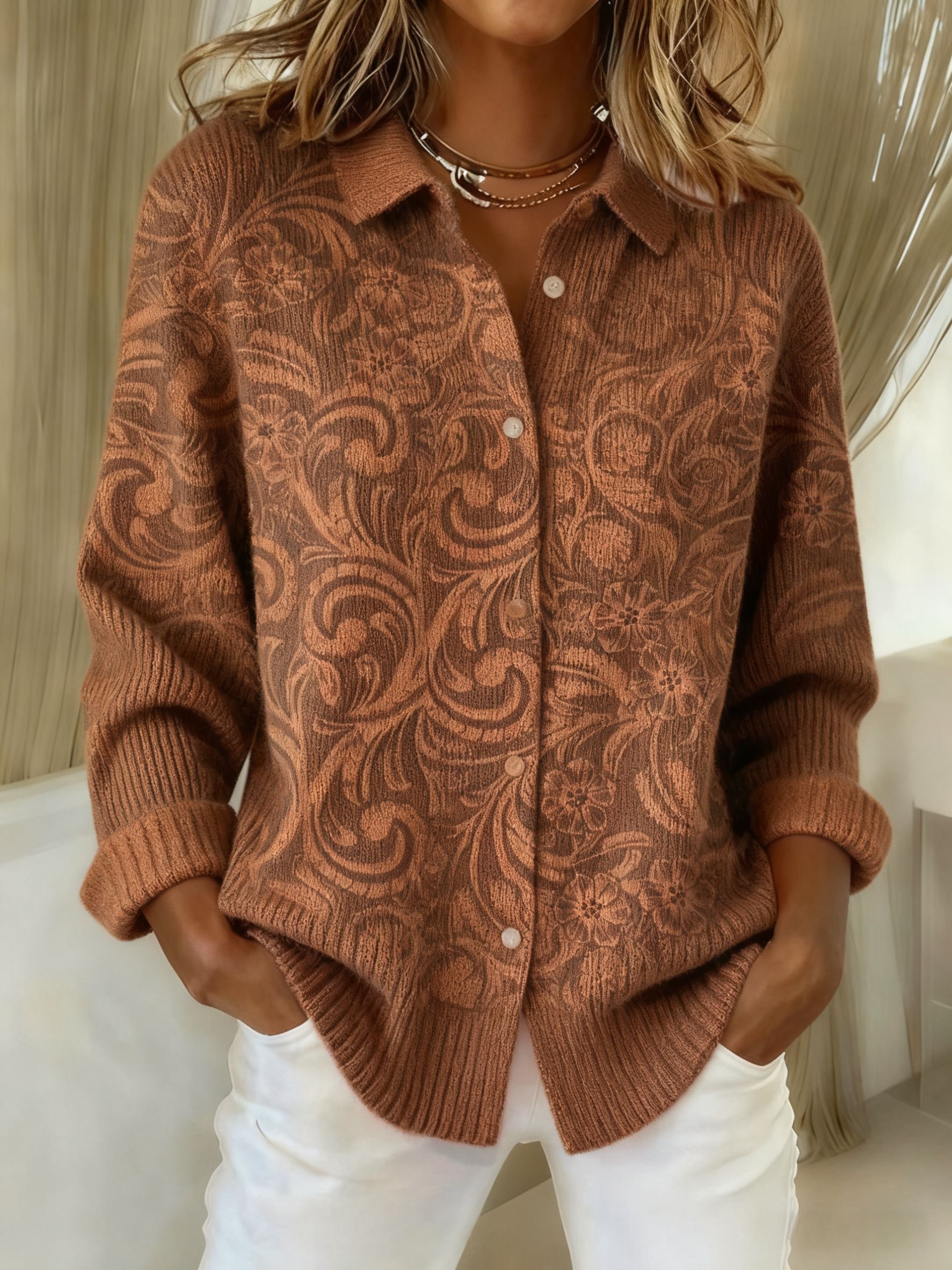 Women's Plaid Print Casual Cotton Buttoned Cardigan Sweater