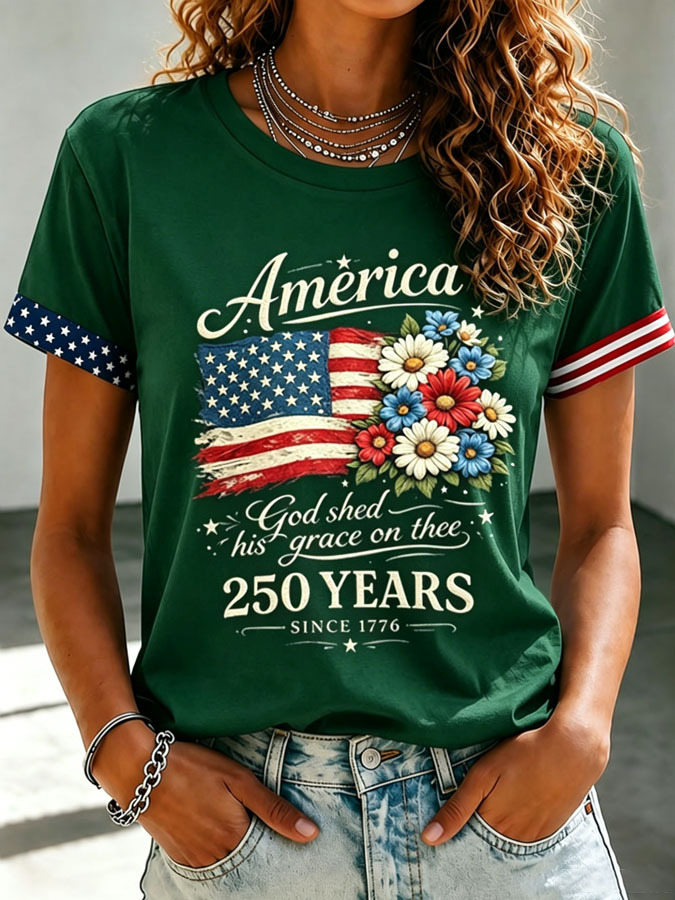 🔥Buy 3 Get 20% Off🔥Women's Floral American Flag Printed Casual T-shirt