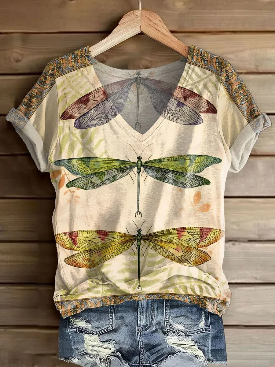 Women's Casual Dragonfly Print Shirt