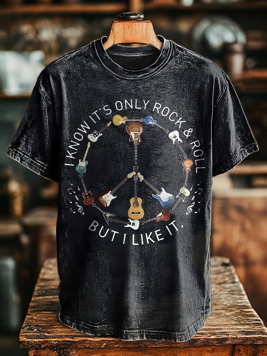 Unisex Hippie Peace Guitar Music Art Print Casual Loose Short Sleeve T-Shirt