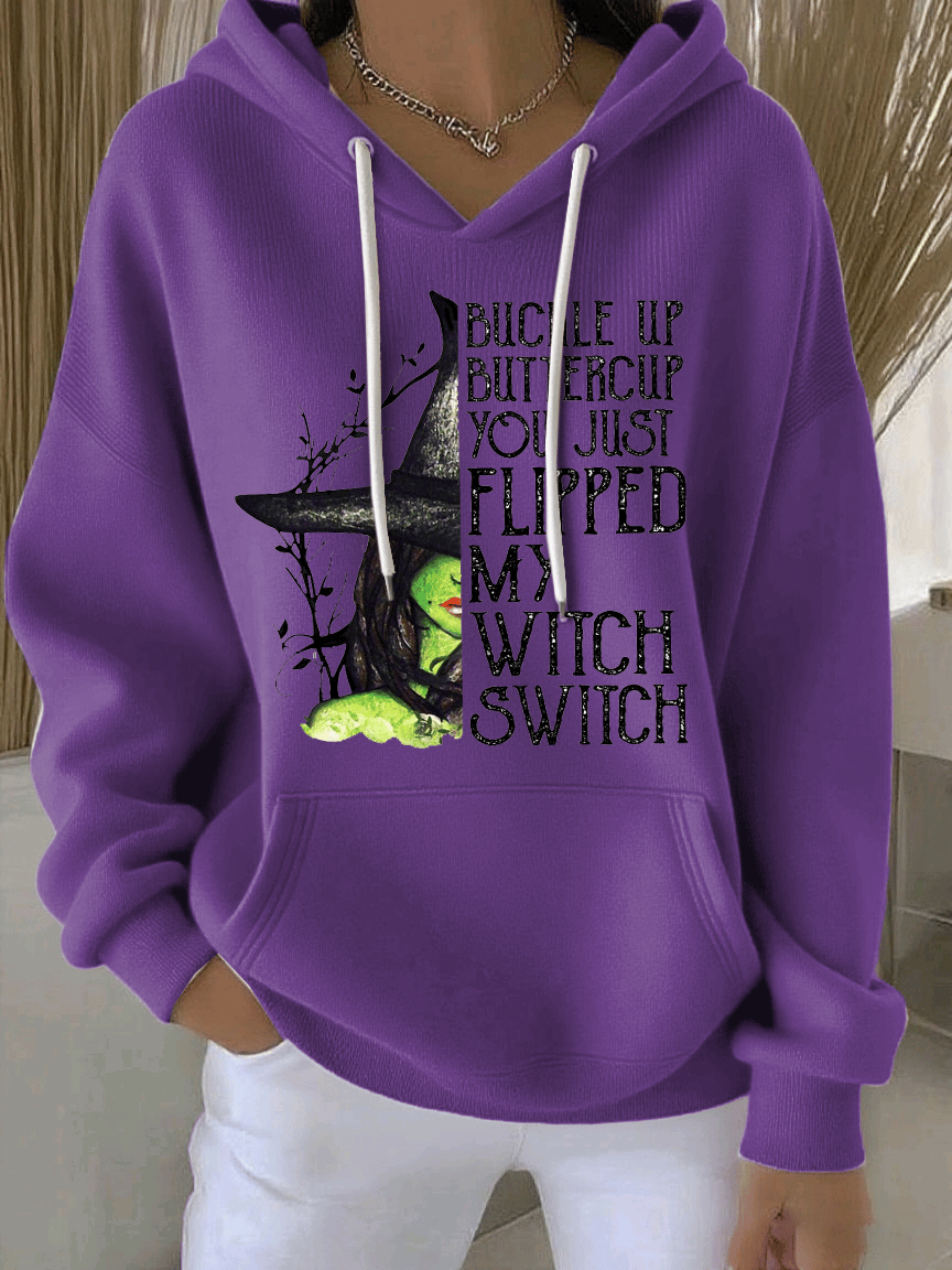 🔥Buy 2 Get 8% Off🔥Women's Buckle Up Buttercup You Just Flipped My Witch Switch Print Casual Hooded Sweatshirt