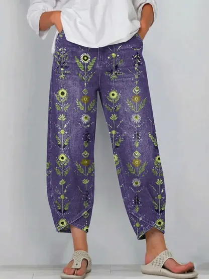 Women's Vintage Floral Art Print Jeans