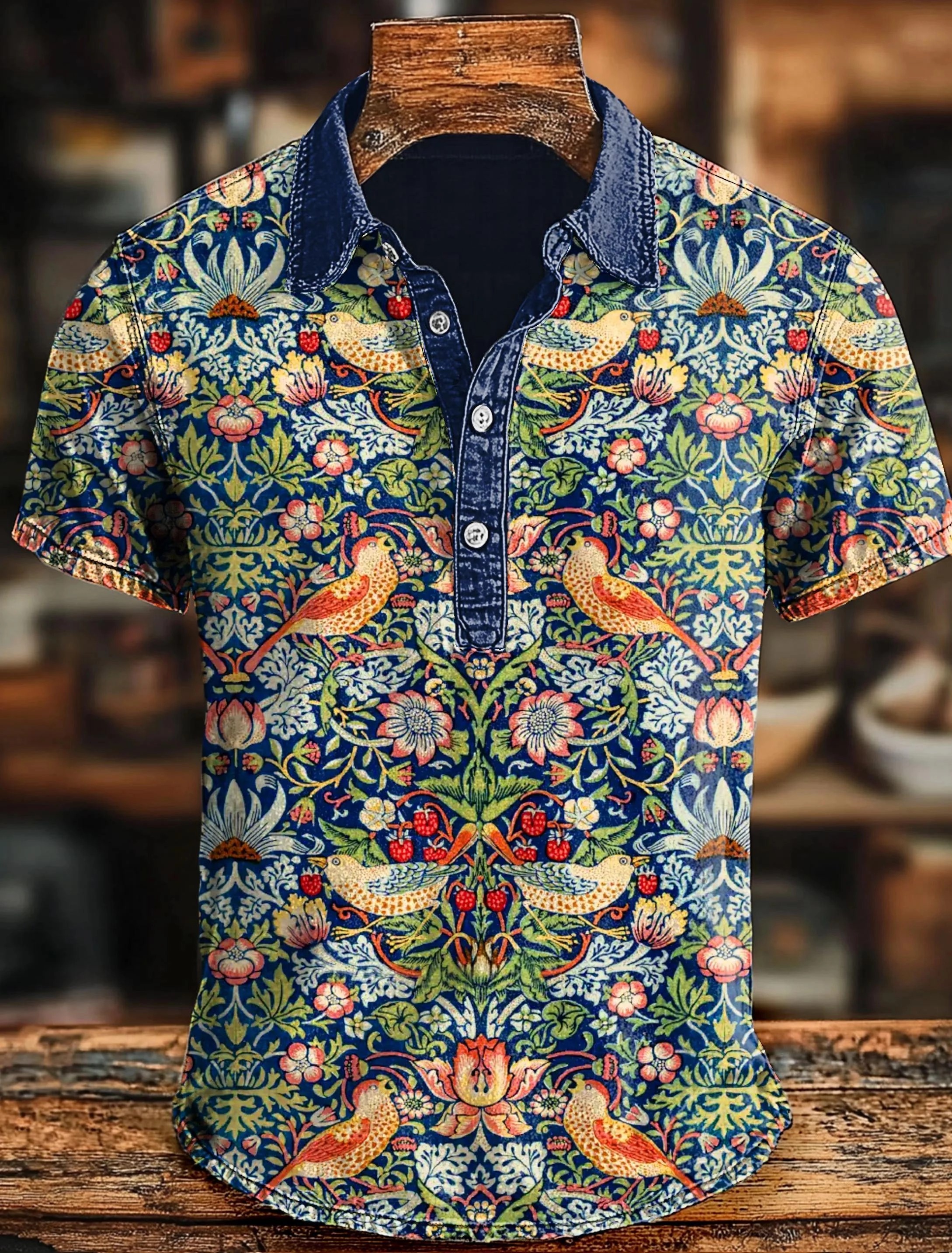 Vintage Art Print Casual Short SLeeve Polo Shirt