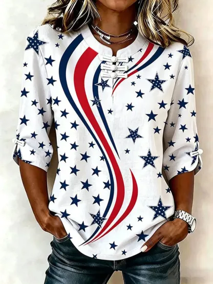 Women's Cotton Linen USA 250th Anniversary Print Shirt
