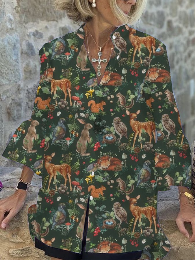 Women's Retro Forest Design Loose Casual Shirt