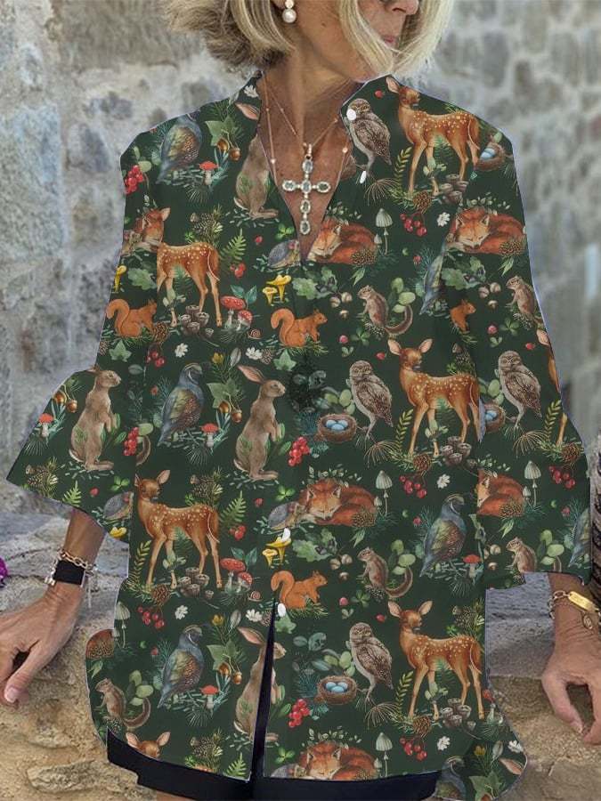 Women's Retro Forest Design Loose Casual Shirt