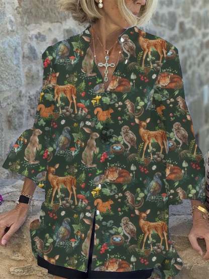 Women's Retro Forest Design Loose Casual Shirt