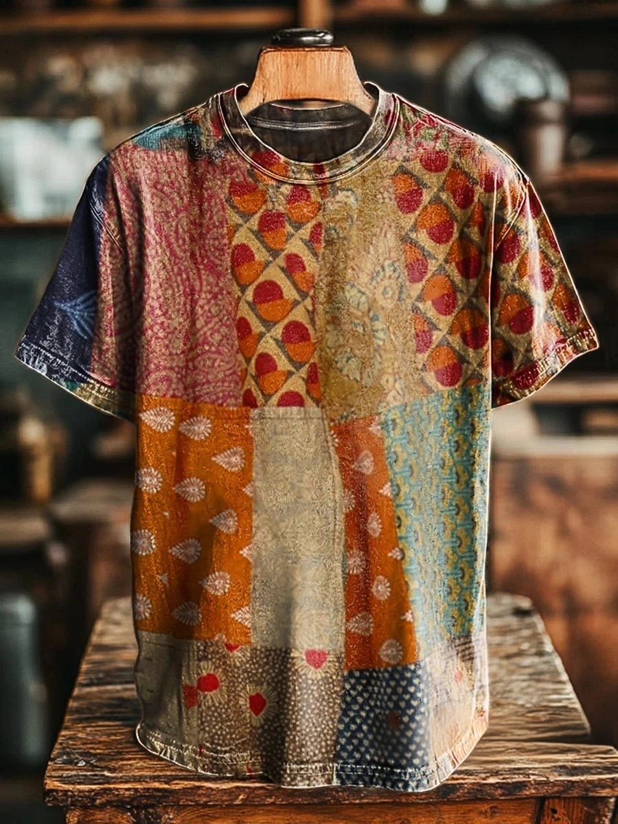 Women's Vintage Floral Patchwork Pattern Artistic Print Button V-neck Cardigan Sweater