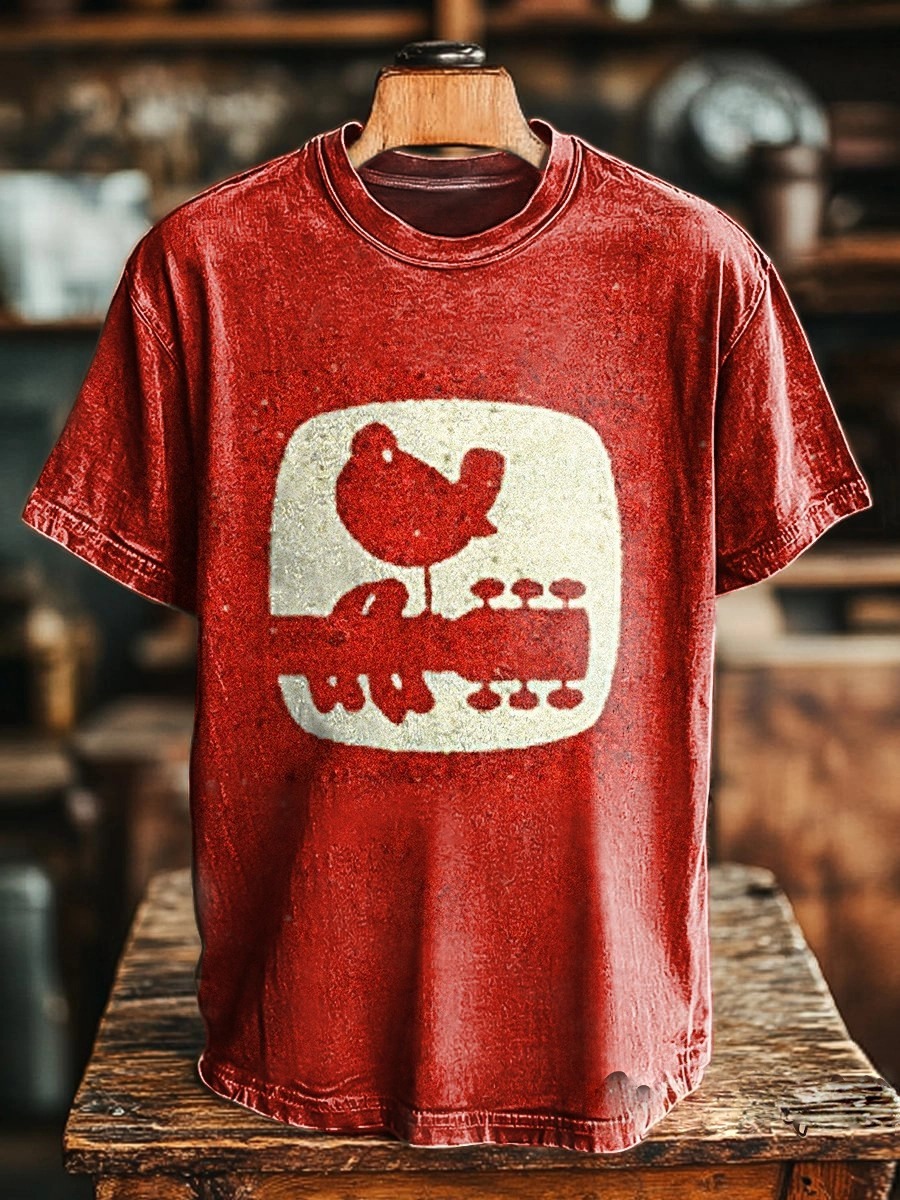 Unisex Woodstock 1969 Art Print Casual Loose Short Sleeve T-Shirt