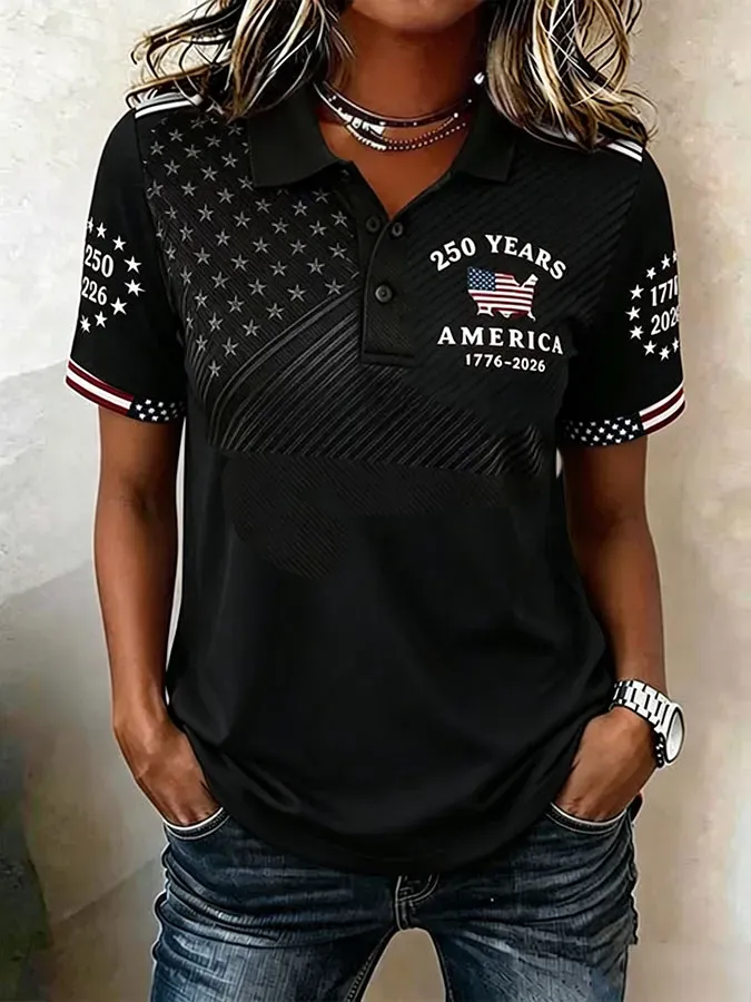 🔥Buy 3 Get 20% Off🔥Women'S Casual American Independence Day Printed Polo Shirt Short Sleeved