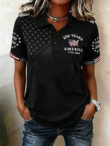 🔥Buy 3 Get 20% Off🔥Women'S Casual American Independence Day Printed Polo Shirt Short Sleeved