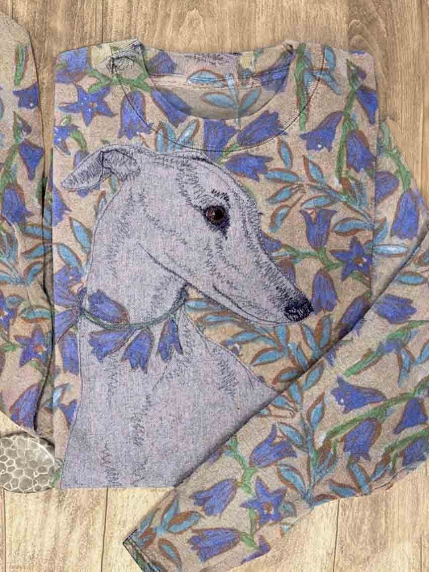 Greyhound Dog Floral Art Rint Casual Sweatshirt