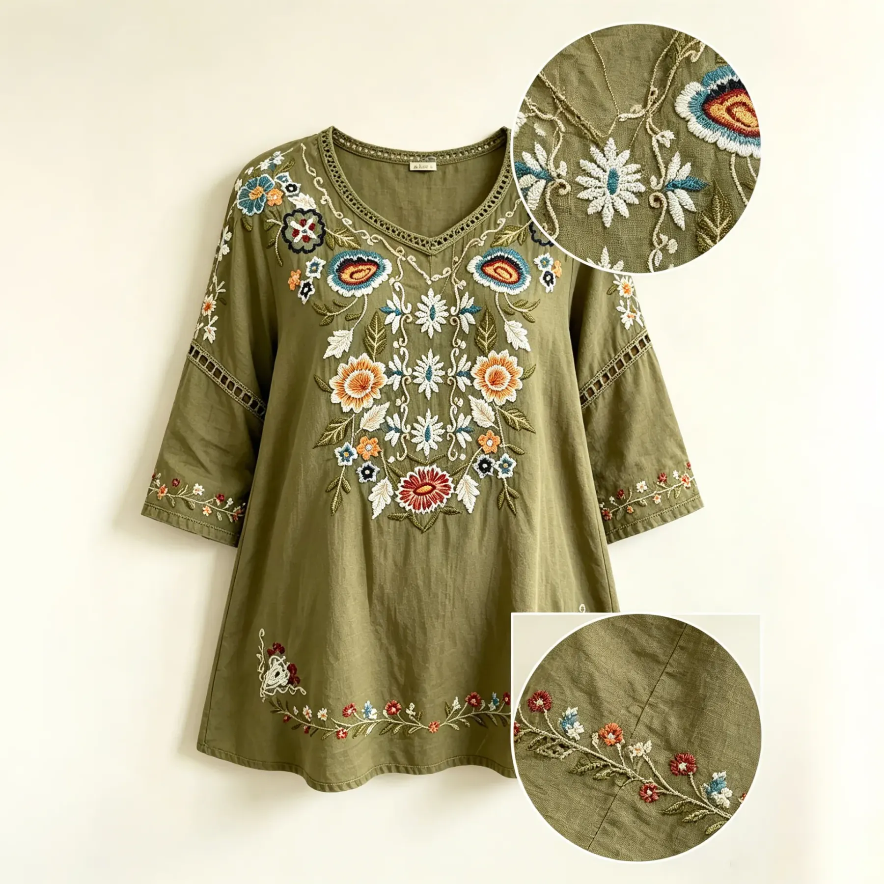 Women's Retro Floral Vacation Cotton Linen Top
