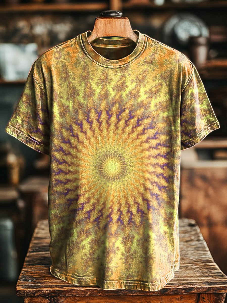 Unisex Retro Colorful Kaleidoscope Print Casual Loose Short Sleeve T-Shirt