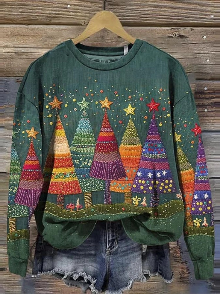 Women's Lovely Christmas Tree Art Print Casual Sweatshirt