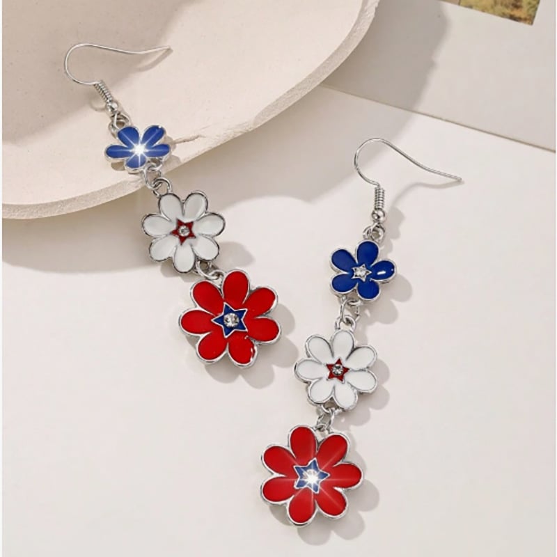 New American Independence Day Multi-Colored Flower Oil Drip Earrings Women's Fashion Creative earrings