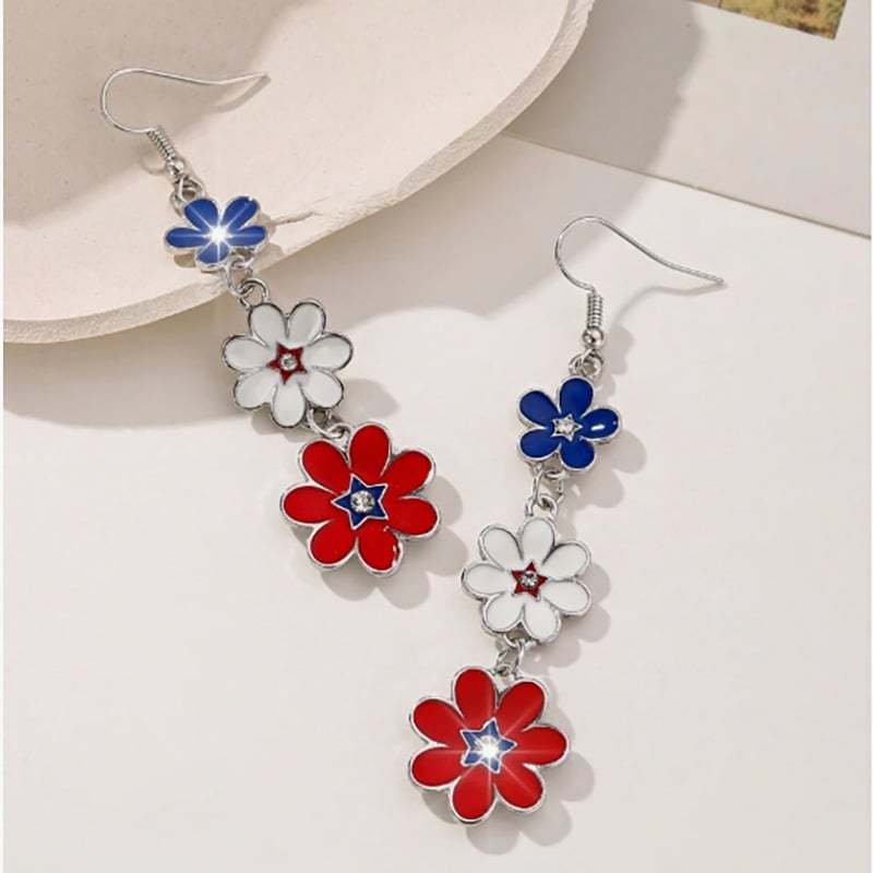 New American Independence Day Multi-Colored Flower Oil Drip Earrings W