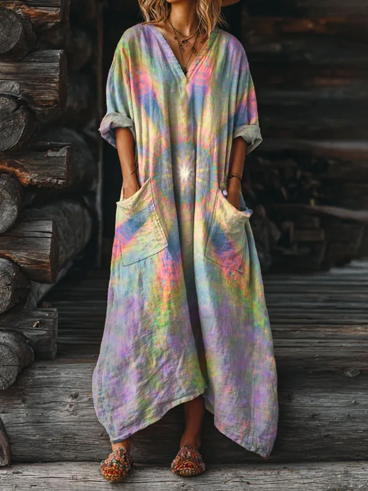 Purple and blue Gradient Kaleidoscope Vintage Art Print Casual T-shirt For Men And Women