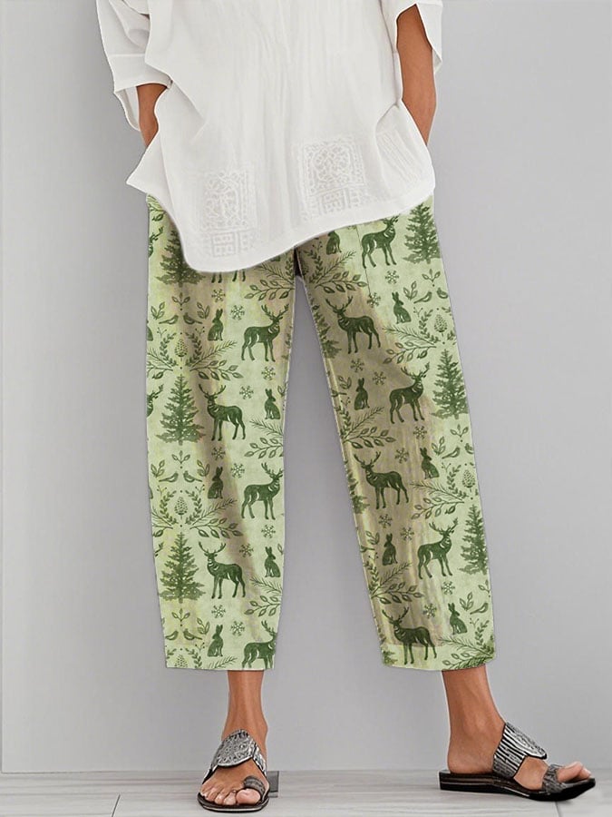 Women's Forest Cotton and Linen Cropped Pants