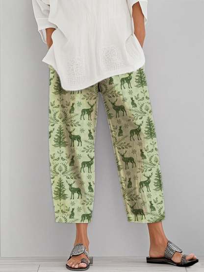 Women's Forest Cotton and Linen Cropped Pants