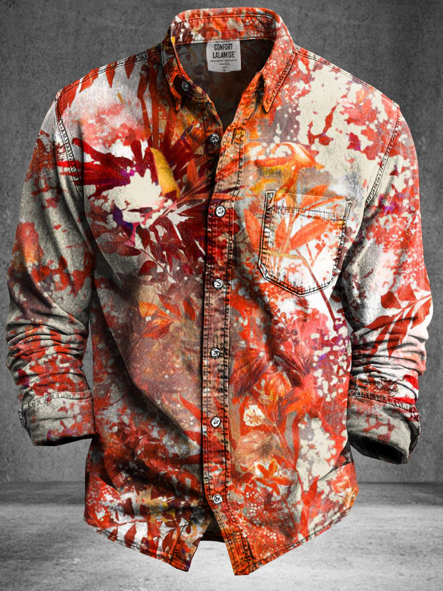 Vintage Abstract Gradient Leaves Totem Art Print 100% Cotton Long Slee