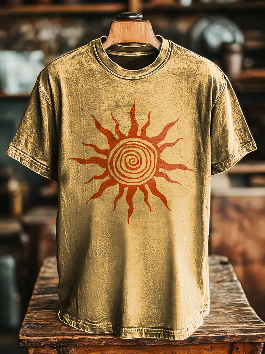 Sun Abstract Vintage Art Print Casual T-shirt For Men And Women
