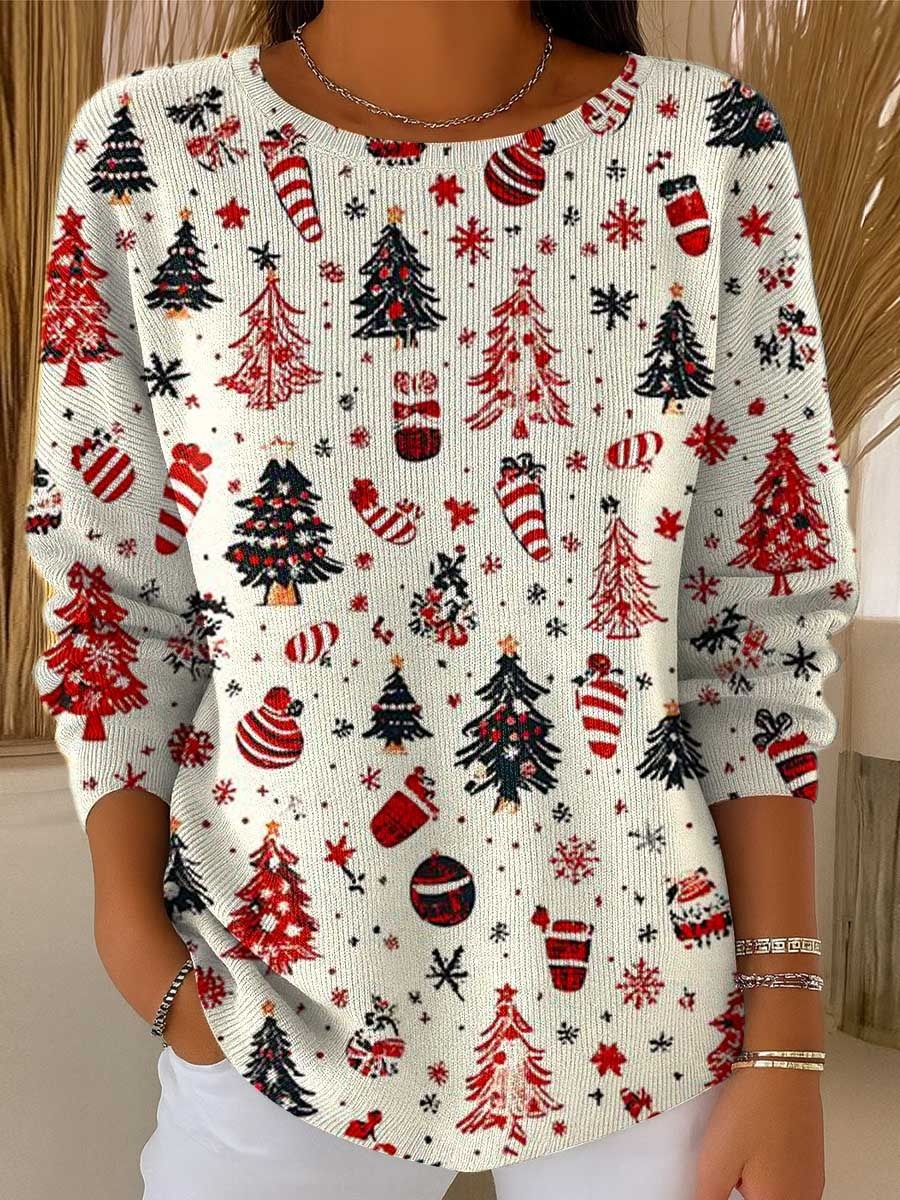 Women's Christmas Tree Art Print Buttoned Cardigan Sweater