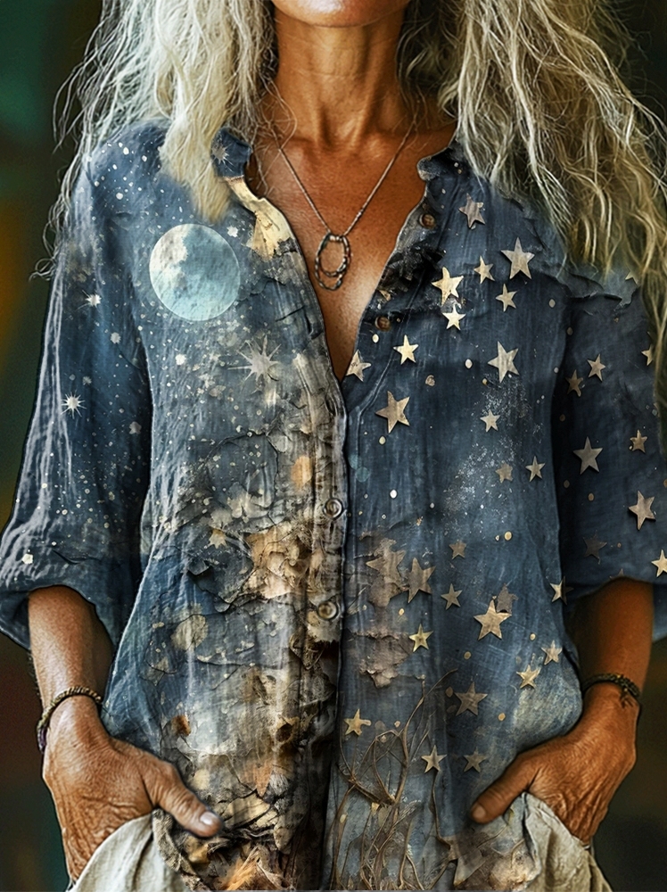 Women's Retro Mysterious Star and Moon Art Pattern Print Casual Cotton
