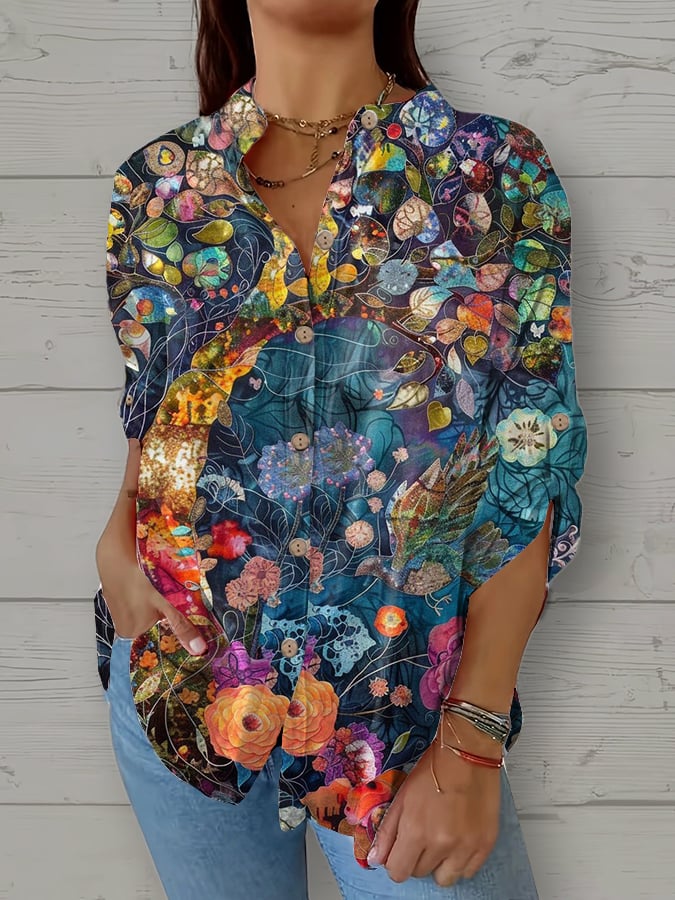 Women's Casual Forest Art Print Shirt