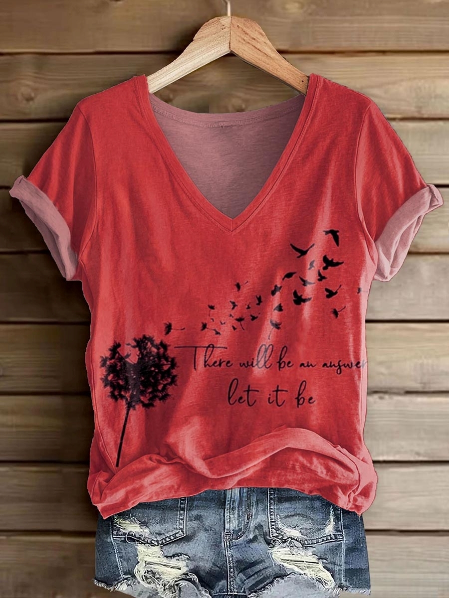 Women's There Will Be An Answer Pattern Print V-neck Casual T-Shirt