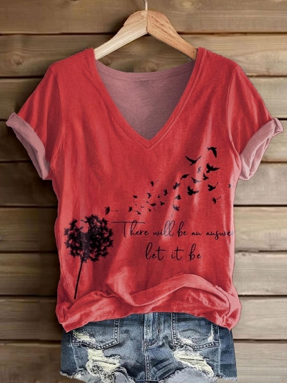 Women's There Will Be An Answer Pattern Print V-neck Casual T-Shirt