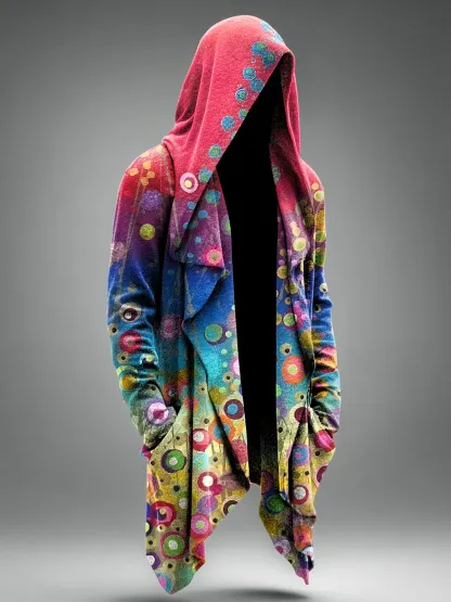 Vintage Abstract Rainbow Floral Art Print Casual Hoodie Cardigan