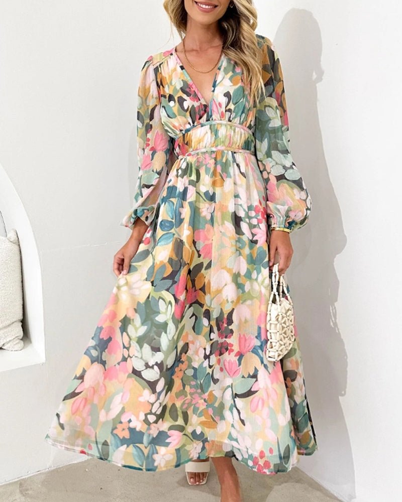 Carolina | Elegant Floral V-Neck Dress