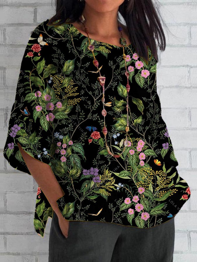 Women's Casual Retro Forest Floral Top