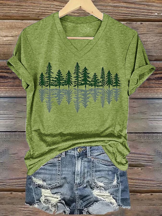 Women's National Park Conservation Tree Shadow Print Short Sleeve T-Shirt