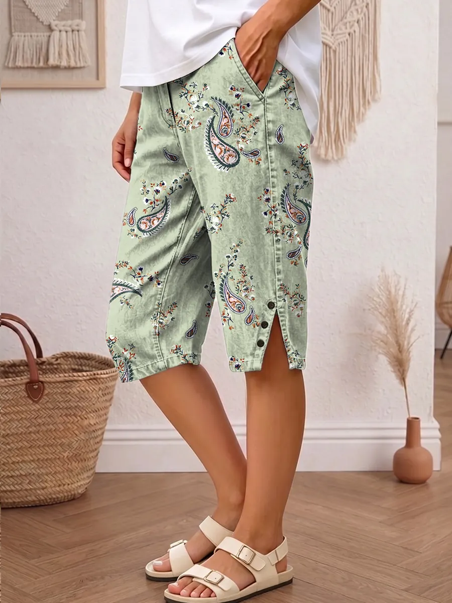 Ethnicity Paisley Women's Art Print Casual Cotton Denim Pants