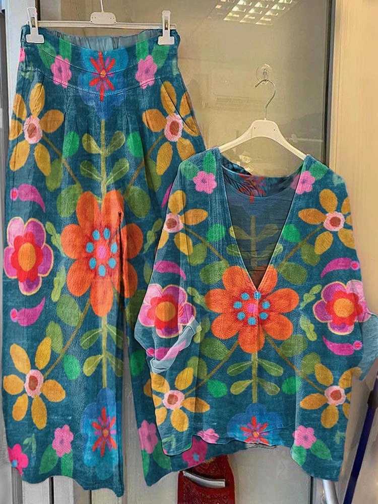 Women's Bohemian Floral Art Print Casual Cotton Linen Shirt