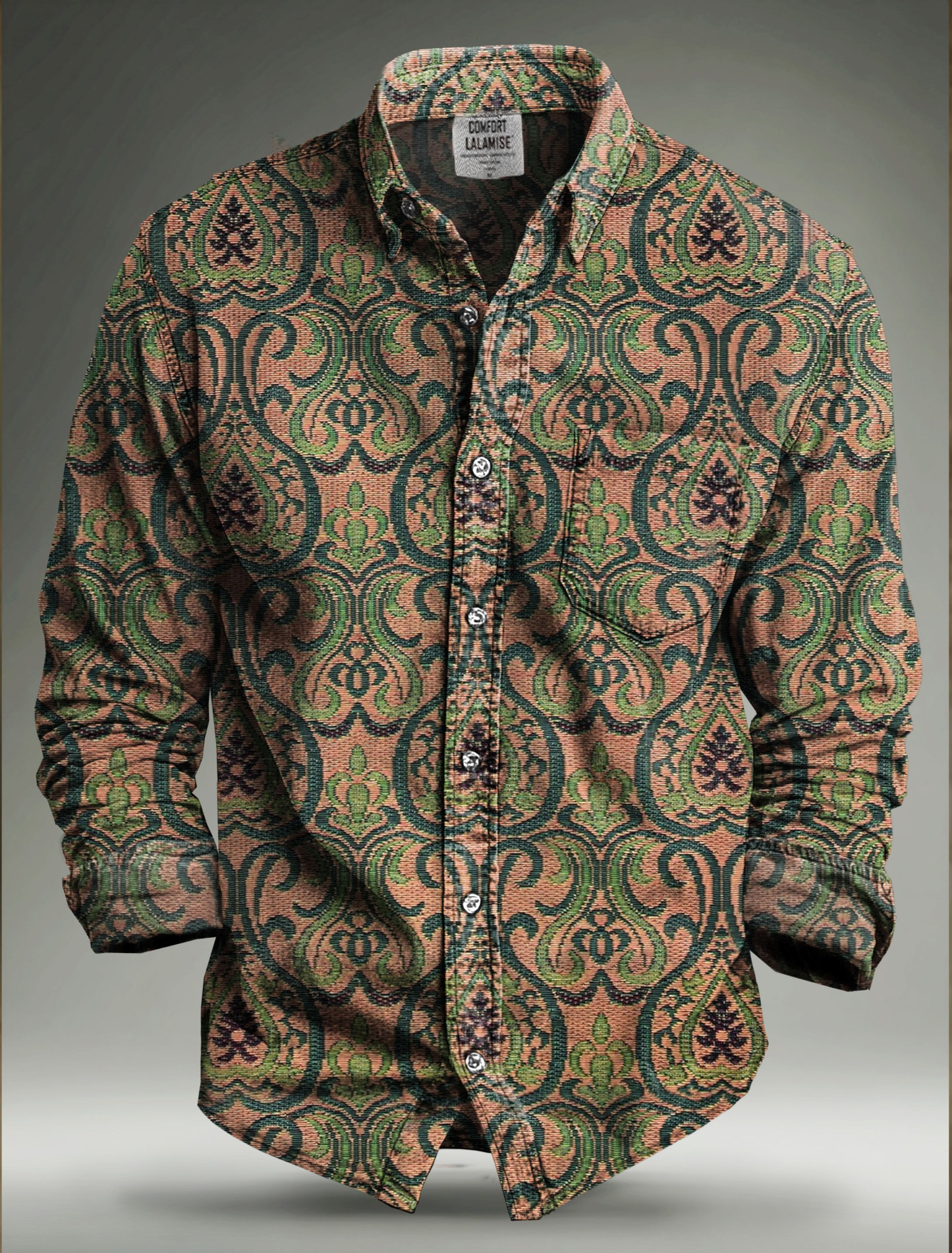 Vintage Floral Art Print 100% Cotton Long Sleeve Shirt