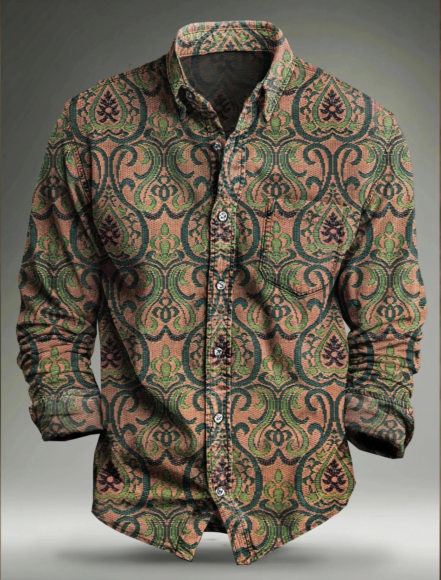 Vintage Floral Art Print 100% Cotton Long Sleeve Shirt