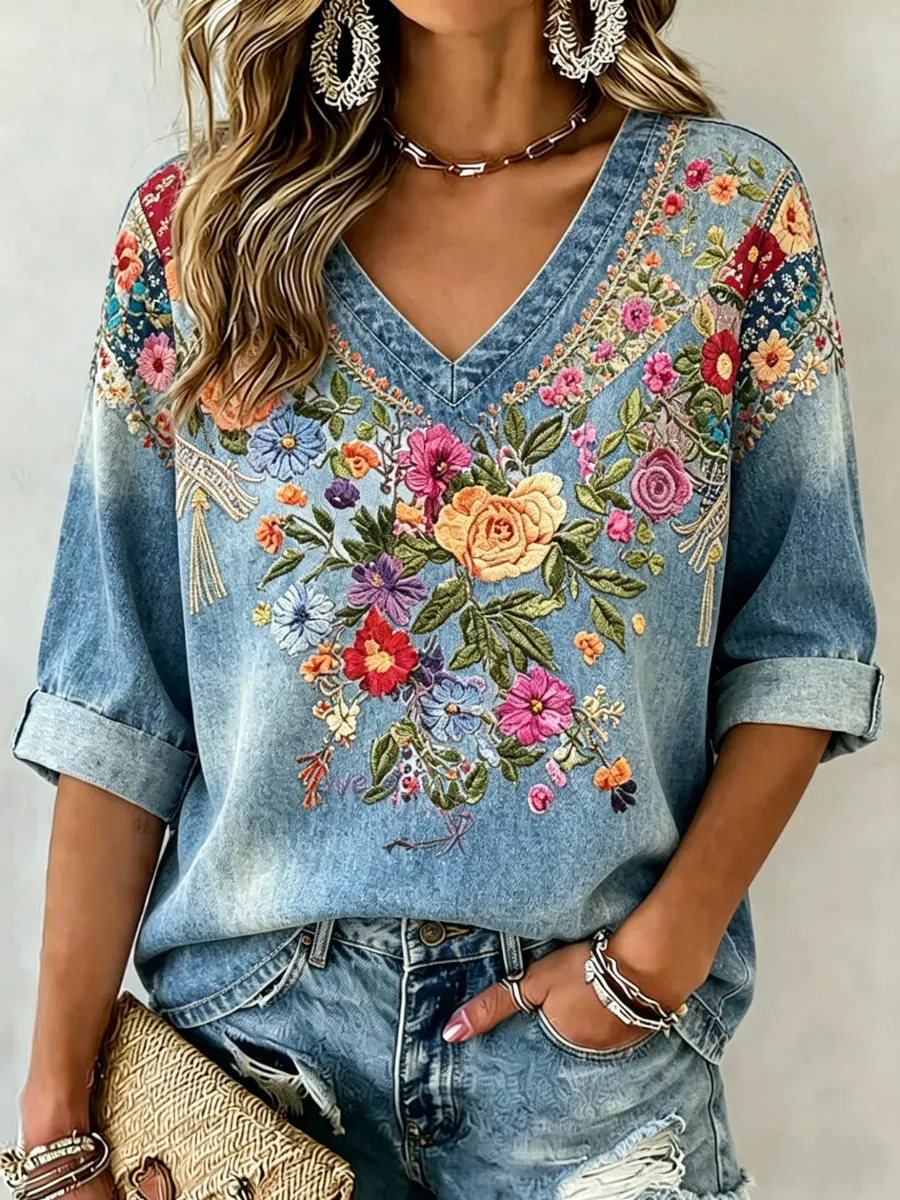 Women'S Retro Casual Art Printed Top