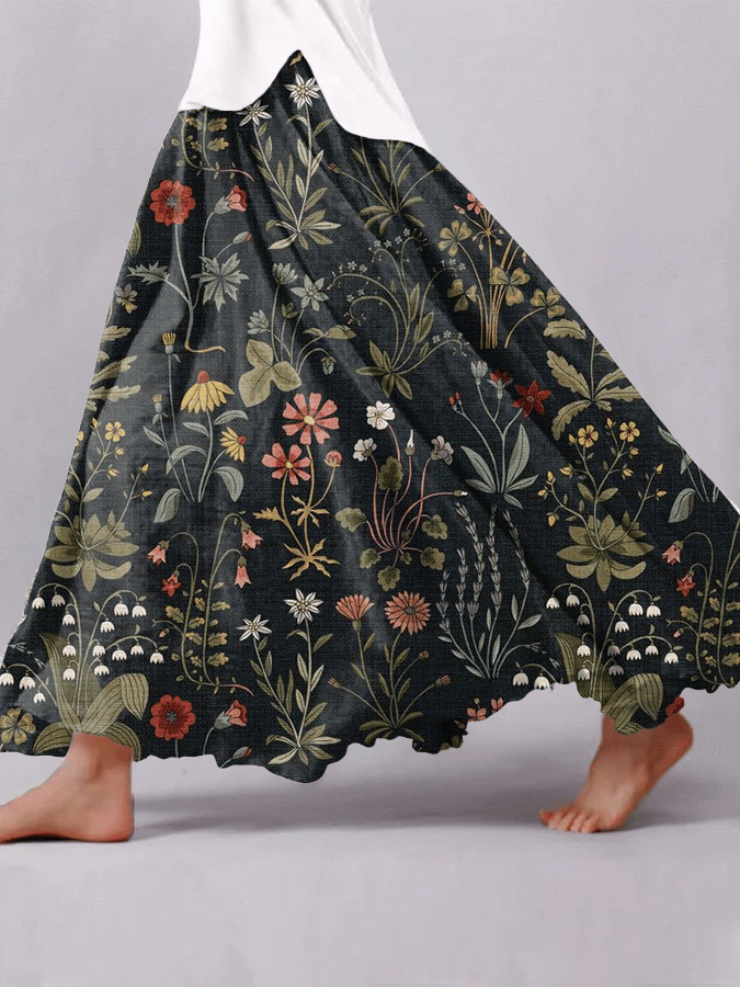 Women's Forest Floral Print Loose Casual Skirt