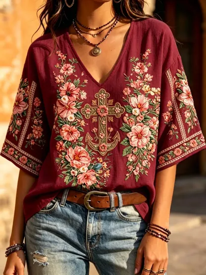 Women'S Floral Faith Print Casual Top