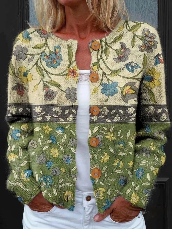 Women's Retro Ethnic Pattern Artistic Print Casual Cotton-Linen Shirt