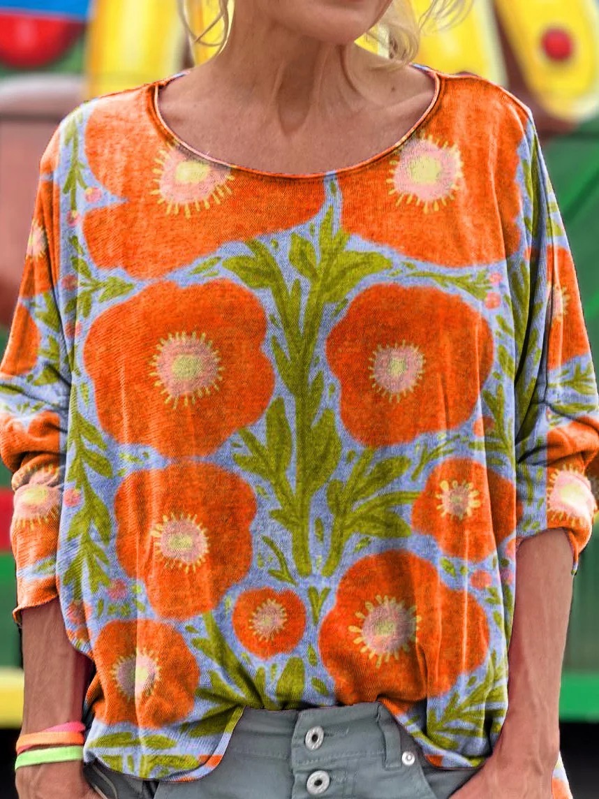 Women's Floral Pattern Art Print Casual Cotton Linen Shirt