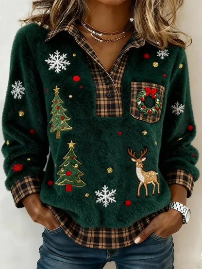 Women's Christmas Art Print Casual Long-Sleeve Sweatshirt