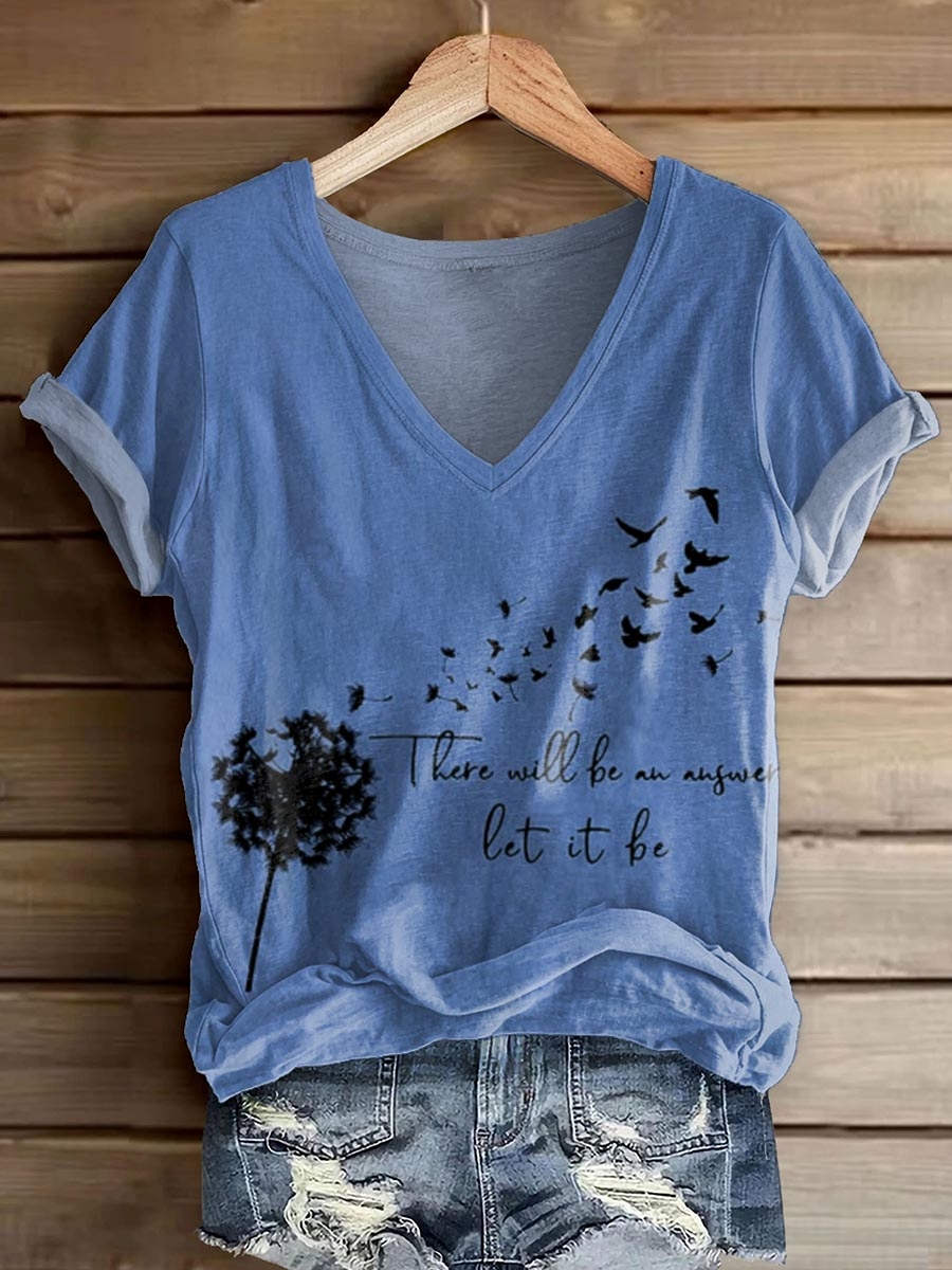 Women's There Will Be An Answer Pattern Print V-neck Casual T-Shirt