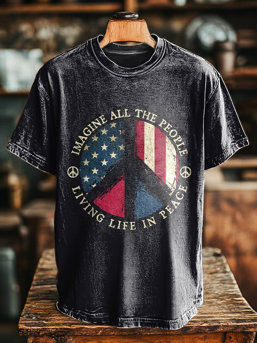 Unisex Art Painting Hippie Flag Print Crew Neck T-Shirt